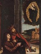 STRIGEL, Bernhard St Ladislas Presents Wladislav II and his Sons to the Virgin (detail)  wr oil painting artist